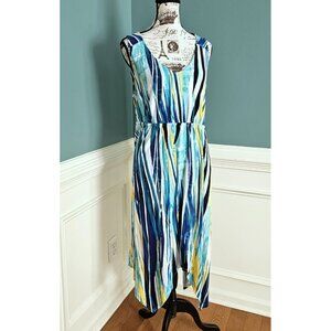 Soma XL Ikat Blue Knit Spring Summer Sleeveless Dress